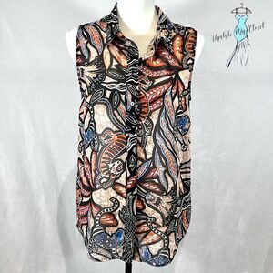 H&M whimsical print button down top size 8